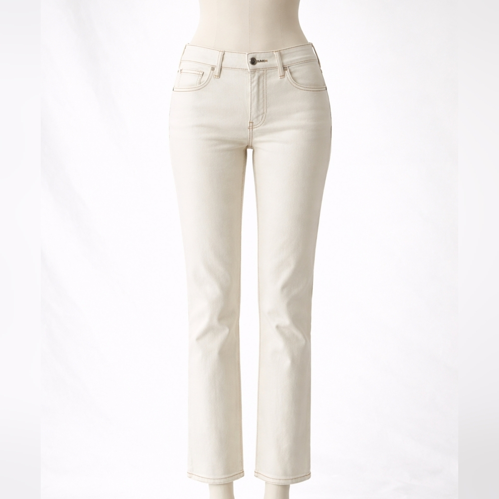 Frame Le High Denim Women's Straight Leg Jeans in Cream W/ Contrast Stitching